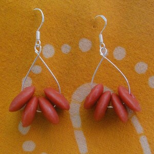 Red Cinnamon Recycled Glass African Bead Teardrop Earrings image 2