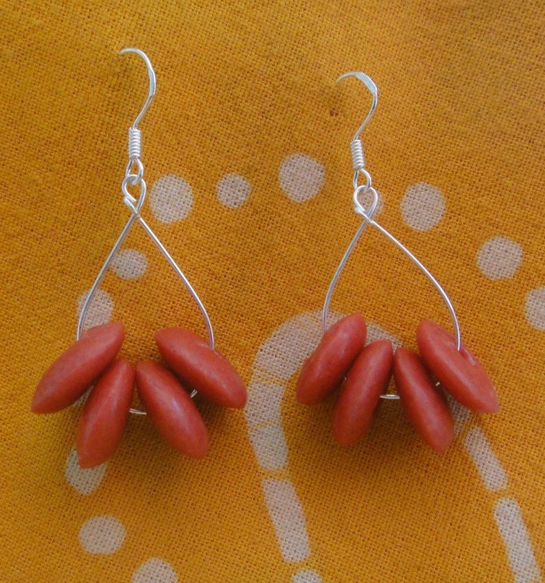 Red Cinnamon Recycled Glass African Bead Teardrop Earrings image 2