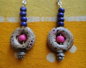 Pink and Purple Peek a Boo Beaded Earrings Valentines Day Gift