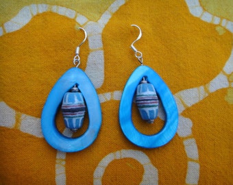 Aqua Teardrop Blue African Bead Earrings