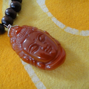 Kwan Yin Buddha Carved Agate Prayer Bead Necklace Quan Kuan Long Boho Strand Mala Mens Zen Jewelry