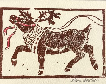 Prancer, Hand-printed Holiday Notecard,