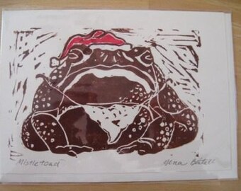 Mistletoad, Hand-printed Holiday Notecard