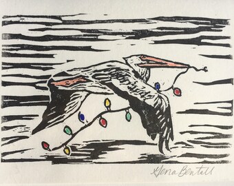 Pelican Holiday Parade, Hand-printed Notecard