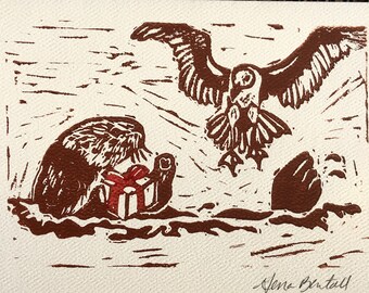 Regalo de la nutria del mar, tarjeta impresa a mano