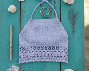 Patrón PDF de top de encaje a crochet - Top corto de verano con lazos en el cuello - Tallas S-XXXL - Descarga instantánea Patrón de crochet de arriba hacia abajo Hilo de algodón