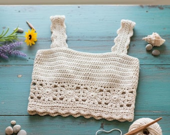 Granny Square Crochet Top Pattern PDF - The Dream Top with Lace Edge - Bottom Up Construction - Sizes S-XXXL - Instant Download Tutorial