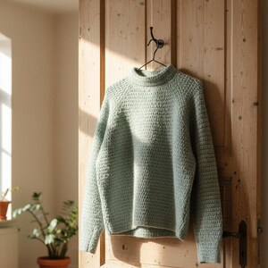 Top-down round yoke crochet sweater PDF pattern, women’s sizes S–XXXL, worked with medium/#4 yarn and 5 mm hook