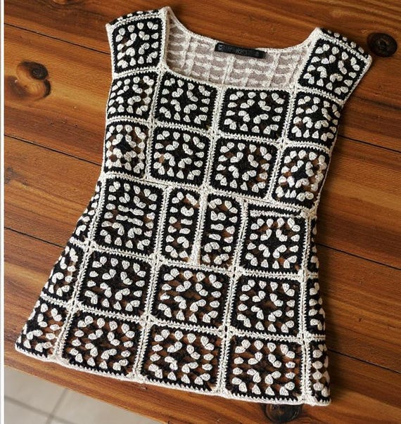 Granny Square Crochet Dress Pattern PDF - Black White Sleeveless Dress With  Button Front - Sizes XS-XXL - Instant Download Tutorial - Etsy