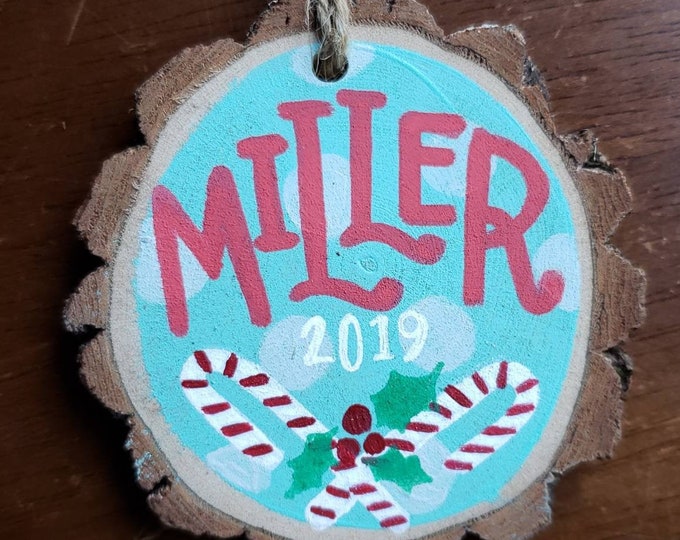 Personalized Handpainted Ornament | Candy Cane Design