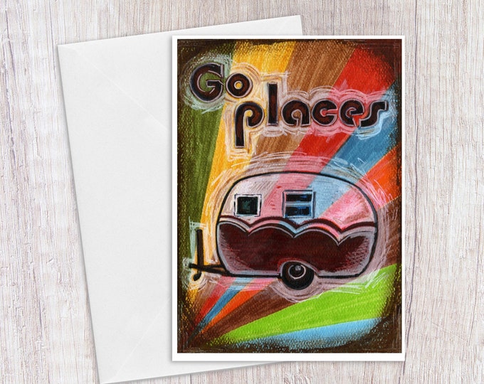 Go Places Retro Camper | Greeting Card
