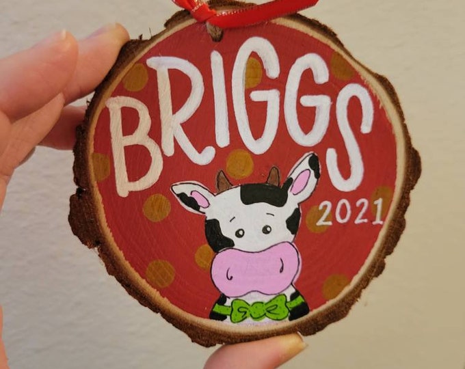 Personalized Handpainted Ornament | Cow Design