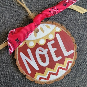 NOEL | Large Wood Slice Handpainted Holiday Ornament