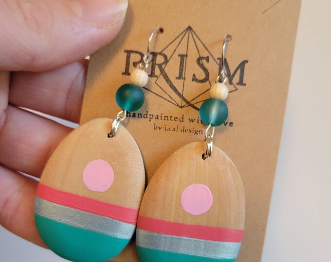 Sunset Ocean | Pinks, Turquoise | Large Hand Painted Lightweight Wood Earrings