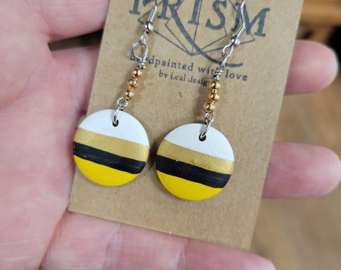 Black & Gold | Team Colors | CUSTOM | NFL, nba, mlb, NHL, school colors | small round Hand Painted Lightweight Wood Earrings