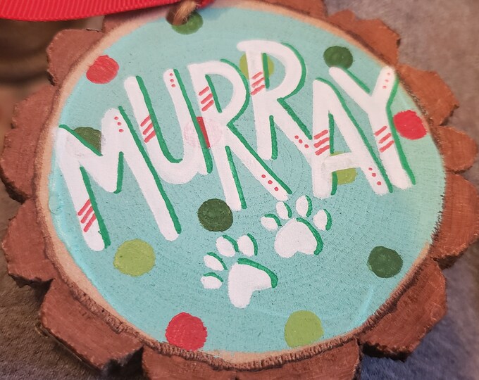 Personalized Handpainted Ornament | Polka Dot Dog Paw Design