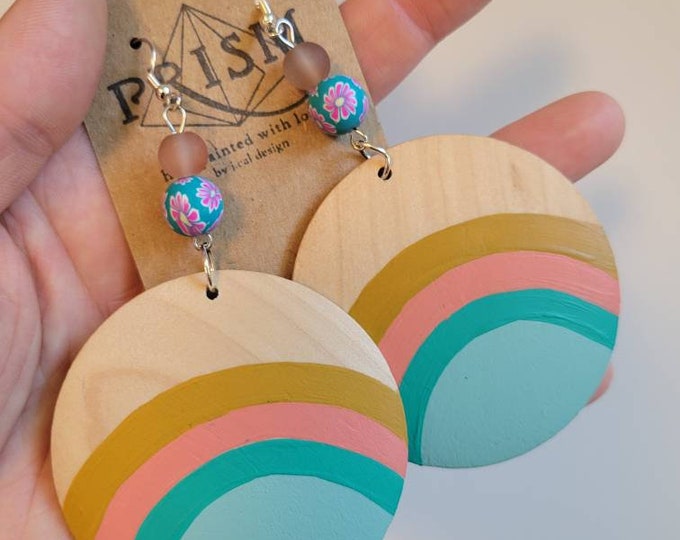 Boho MOD Rainbow | Extra Large Circle Hand Painted Lightweight Wood Earrings