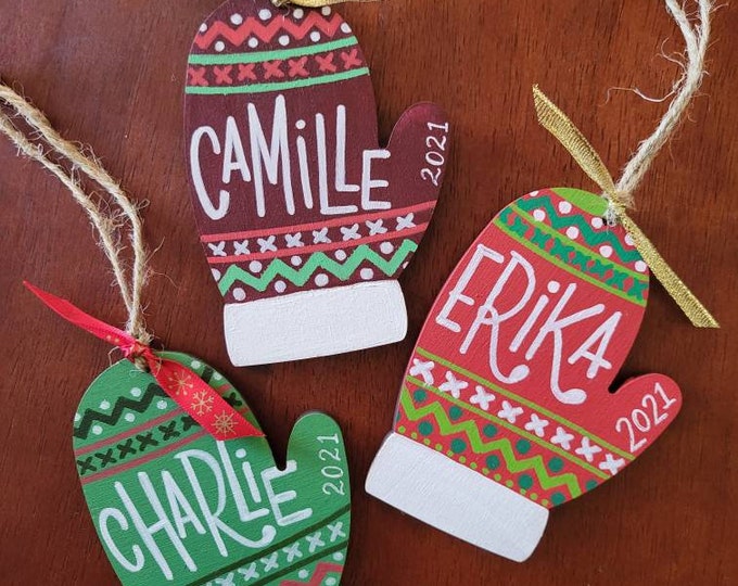 Personalized Handpainted Ornament | Mitten Cutout