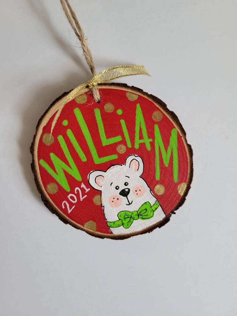 Personalized Handpainted Ornament Polar Bear Design image 3