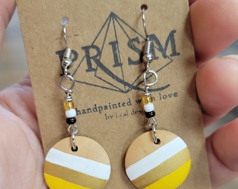 Black & Gold | Team Colors | CUSTOM | NFL, nba, mlb, NHL, school colors | small round Hand Painted Lightweight Wood Earrings