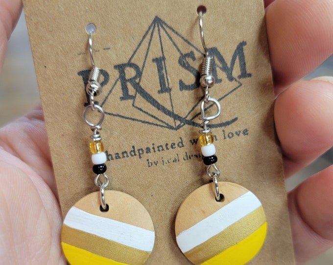 Black & Gold | Team Colors | CUSTOM | NFL, nba, mlb, NHL, school colors | small round Hand Painted Lightweight Wood Earrings