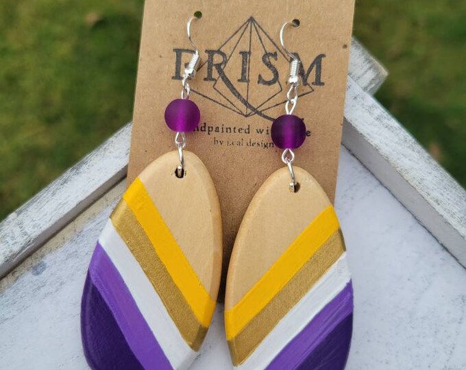 Minnesota Vikings | Team Colors | NFL, nba, SCHOOL sports TEAM | custom | purple and gold | Large Teardrop Hand Painted Wood Earring