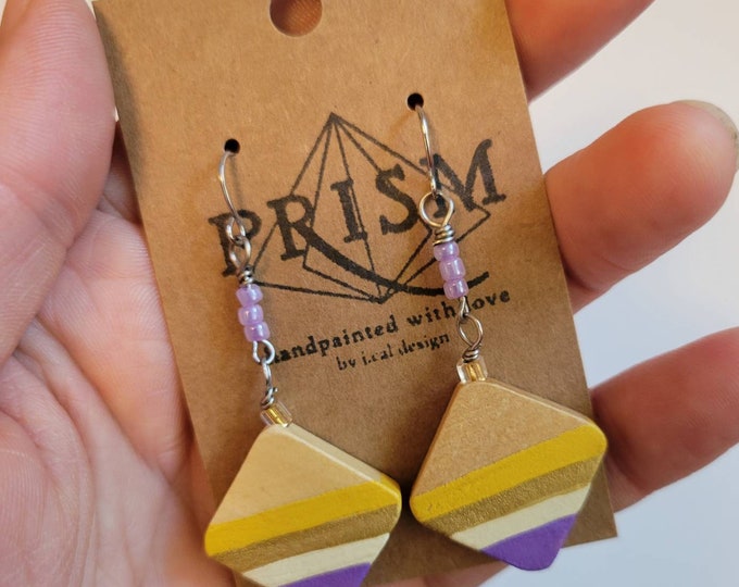 Minnesota Vikings | Team Colors | CUSTOM | Medium Hand Painted Lightweight Wood Earrings DIAMOND SHAPE