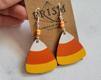 Candy Corn Halloween Fall | Double Sided | Medium Hand Painted Lightweight Wood Earrings