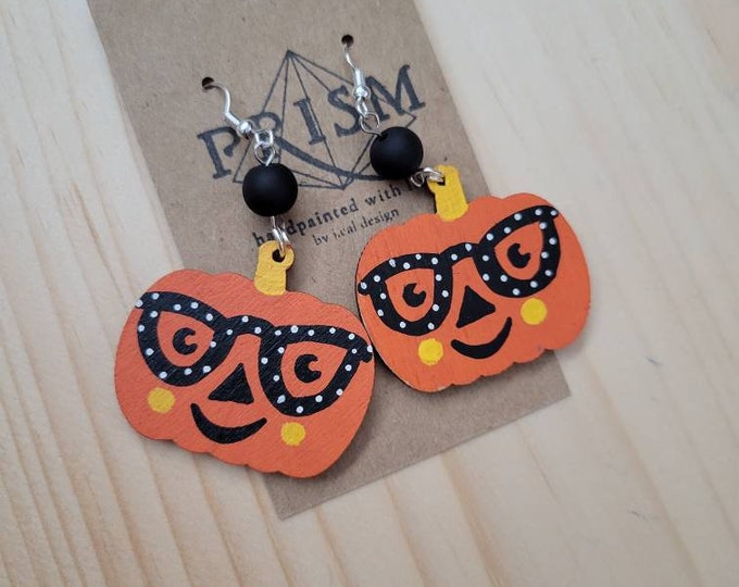 Pumpkin Jack O Lantern Halloween Fall | Medium Hand Painted Lightweight Wood Earrings