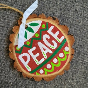 Peace | Large Wood Slice Handpainted Holiday Ornament