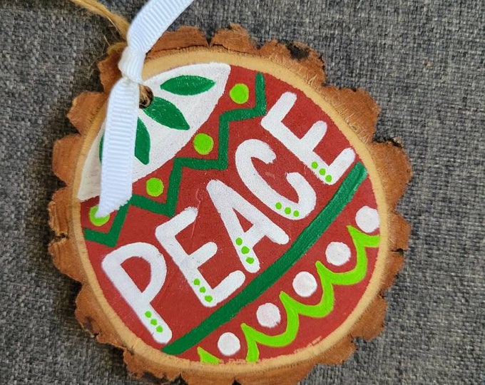 Peace | Large Wood Slice Handpainted Holiday Ornament