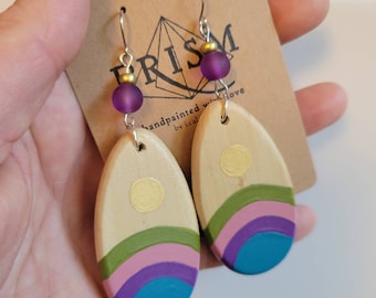 Golden Sunset | Large Teardrop Hand Painted Lightweight Wood Earrings
