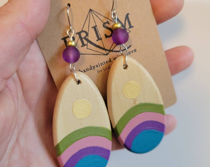 Golden Sunset | Large Teardrop Hand Painted Lightweight Wood Earrings