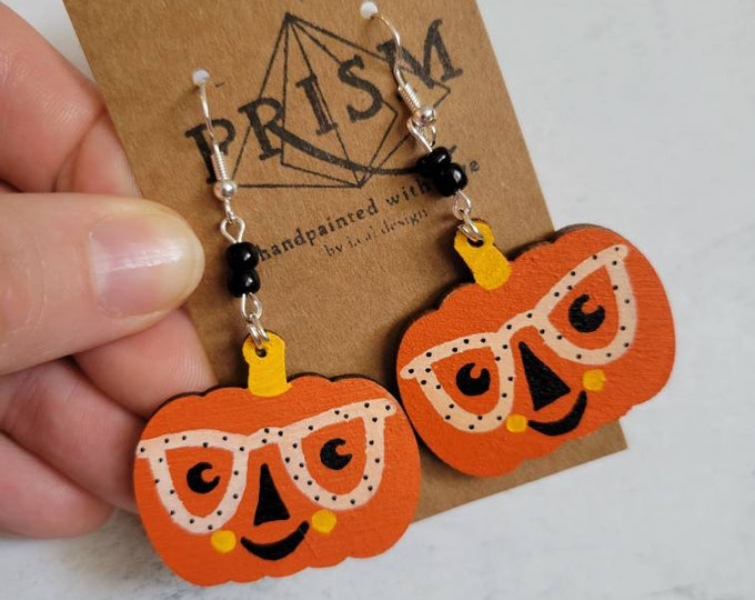 Pumpkin Jack O Lantern Halloween Fall | Medium Hand Painted Lightweight Wood Earrings