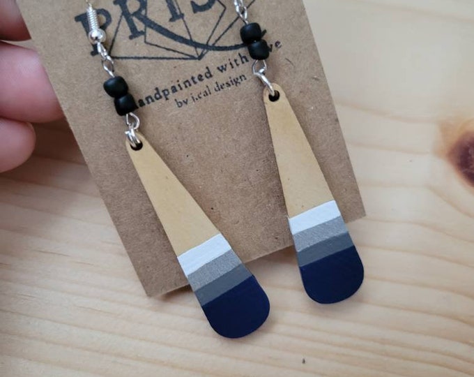 New York Yankees | Dallas Cowboys | Navy and White Team Colors | CUSTOM | Long Skinny Teardrop Hand Painted Lightweight Wood Earrings