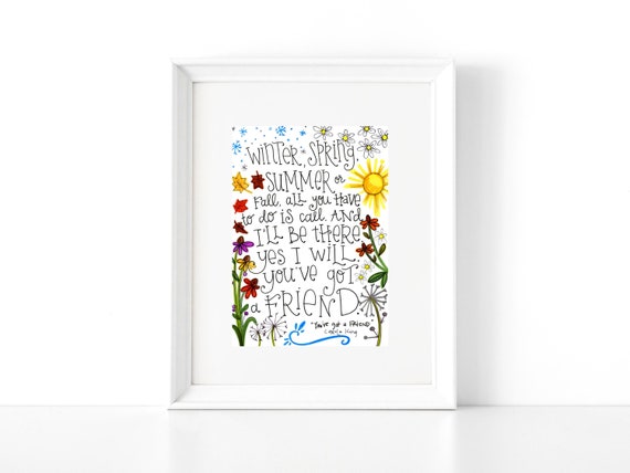 You Ve Got A Friend Lyrics Print Etsy