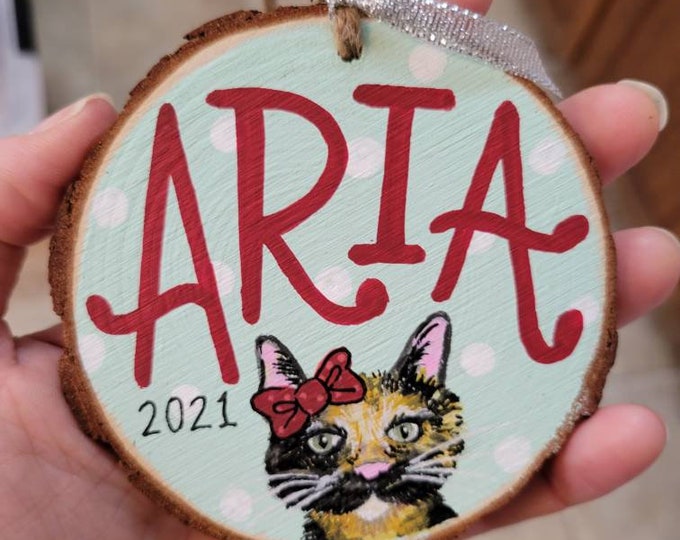 Pet Illustration | Personalized Custom Ornament | Handpainted | Wood Round