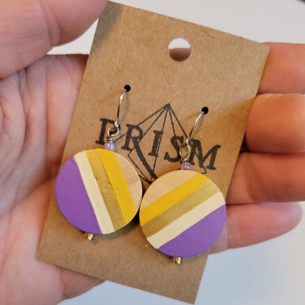 Minnesota Vikings | Team Colors | CUSTOM | Medium Hand Painted Lightweight Wood Earrings