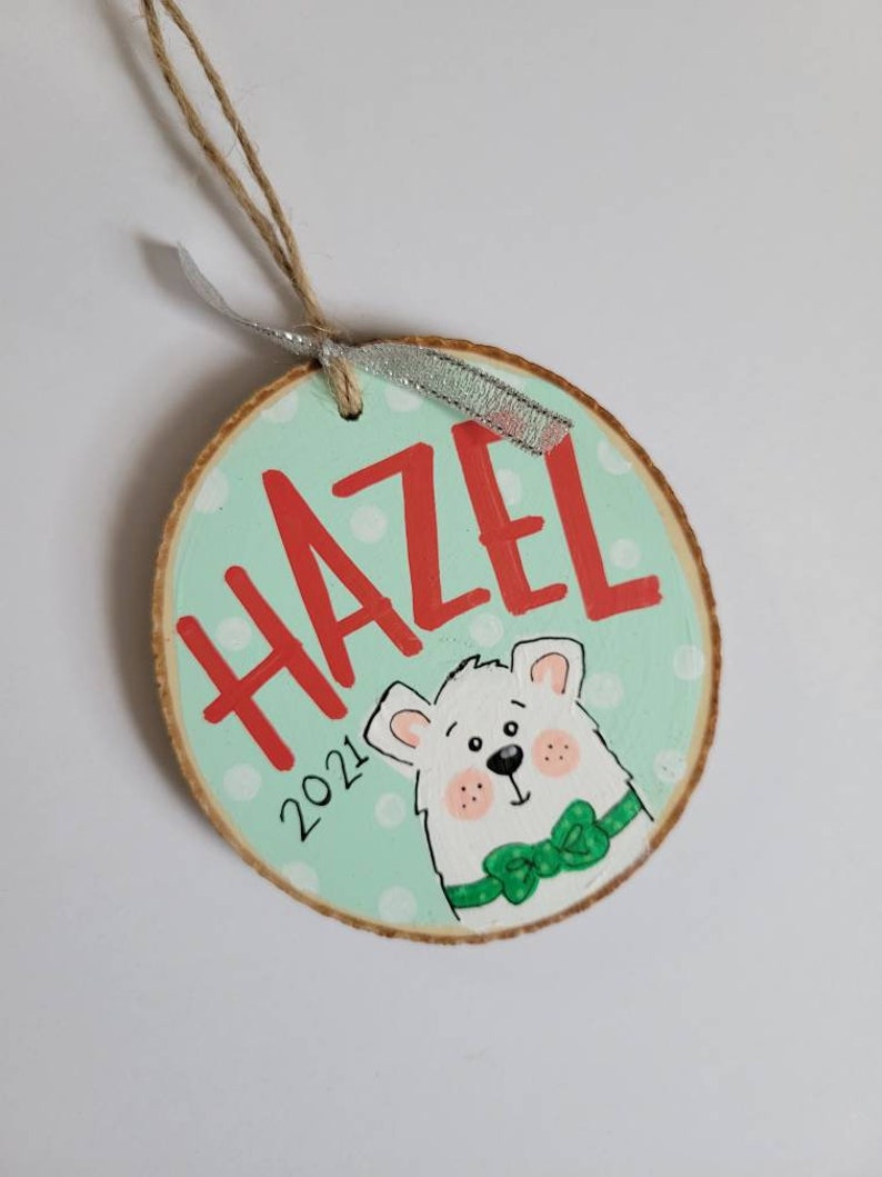 Personalized Handpainted Ornament Polar Bear Design image 2