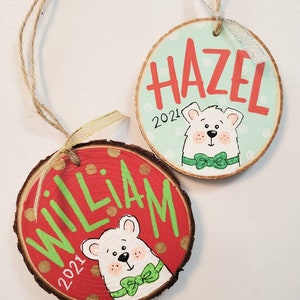 Personalized Handpainted Ornament Polar Bear Design image 1