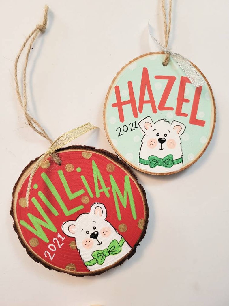 Personalized Handpainted Ornament Polar Bear Design image 1