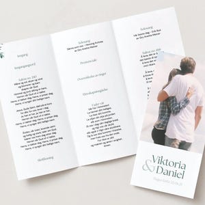 Vielsesprogram、Kirkeprogram、Bryllup、Canva mal、Redigerbar デジタル フィルム、Bryllupsprogram、印刷セルブ、Trykksaker、DIY、結婚式のテンプレート