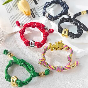 1 pcs Custom Bubble Letter Bracelet, Personalized Initial Charm Bracelet, Gold Silver Knotted Cord Bracelet, Gift for Women Men