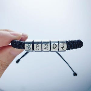 Personalized Mens Woven Leather Bracelet, Adjustable Bracelet, Custom Name Beaded Bracelet, Handmade Jewelry for Him Kid Boyfriend Husband