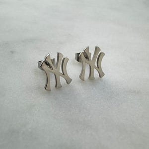 Pendientes de Nueva York, Pendientes NY, Pendientes de béisbol, Pendientes de plata, Pendientes Yankee, Unisex, Y2K, Regalo para papá, Regalo para el Día del Padre