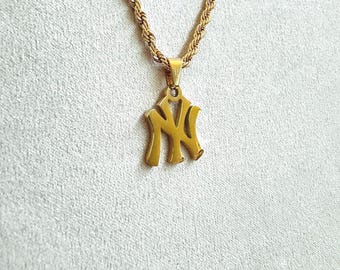 NY Necklace, New York Necklace, Gold Necklace, Baseball Necklace, Sports Necklace, Rope Necklace, Gift for Dad, Fathers Day Gift