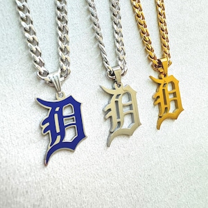Collar con la letra D de Detroit, collar de béisbol, colgante con la letra D, collar deportivo, regalo para el Día del Padre, regalo para papá