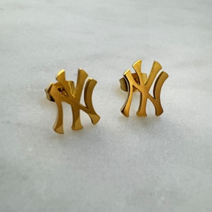 Pendientes de Nueva York, Pendientes NY, Pendientes de Béisbol, Pendientes de Oro, Unisex, Regalo para Papá, Regalo para el Día del Padre