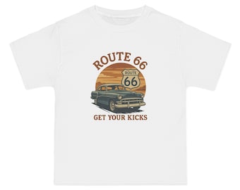 T-shirt med vintagebil från Route 66: Retro Road Trip-grafik