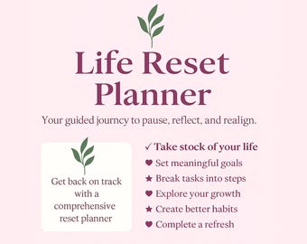 Life Reset Planner | Digital Self Care Journal | Burnout Recovery, Mental Health, Productivity & Goal Setting